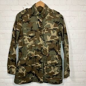 Love Tree Camo Military Jacket Womens Small Full Zip Mock Neck Army Utility